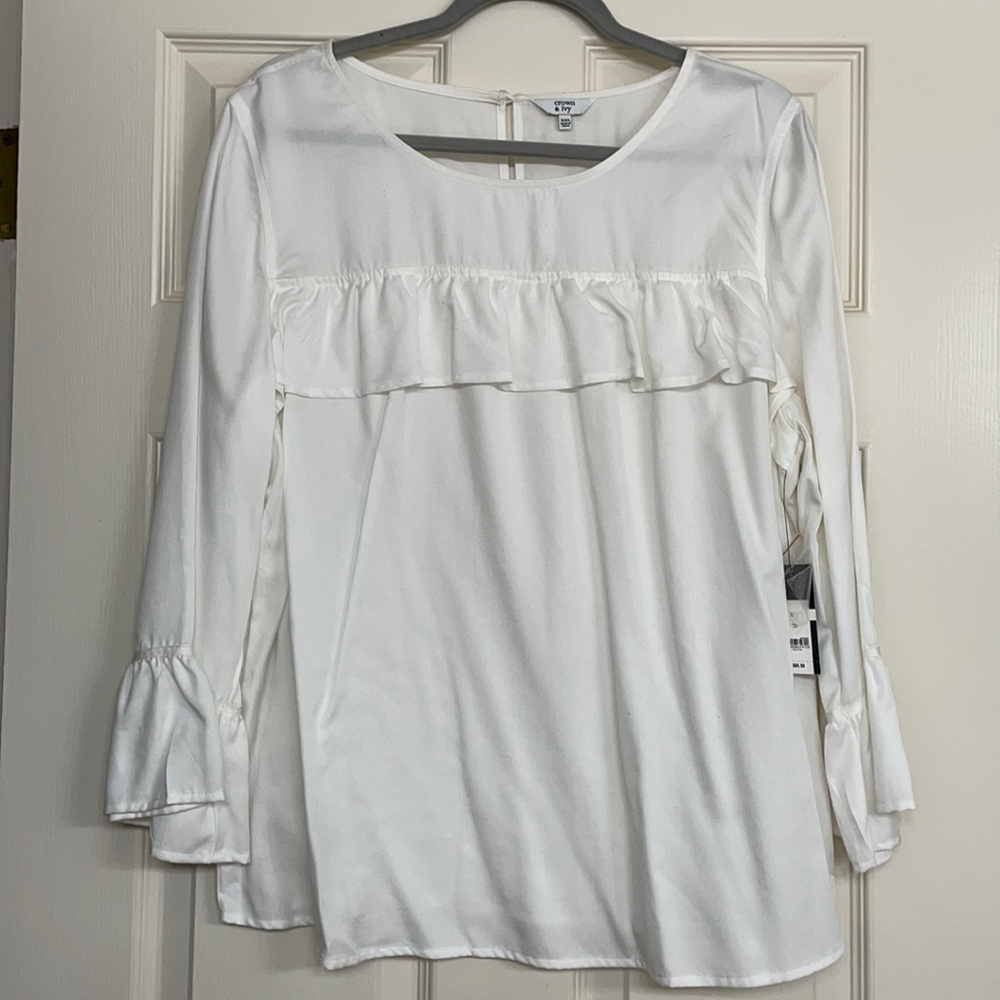 Crown & Ivy XXL cream/white ruffle blouse NWT - Picture 1 of 4